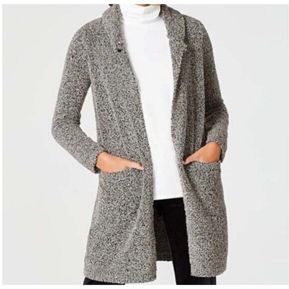 J.Jill Shawl Collar Gray Marled Terry Cardigan Long Sweater Pockets‎ Small - Picture 1 of 9